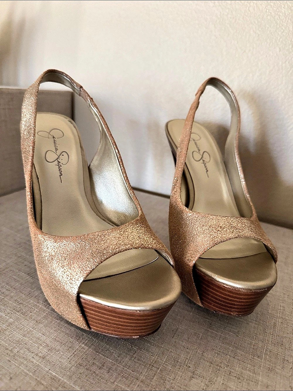 Jessica Simpson Platform Slingback Heels in Gold